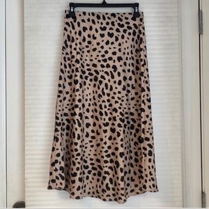 Brushed satin animal midi skirt